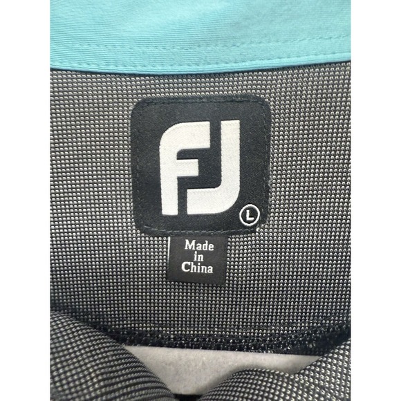 FJ FootJoy Polo Golf Shirt Short Sleeves‎ Dark Gray Turquoise Men's L #42 - Picture 2 of 7